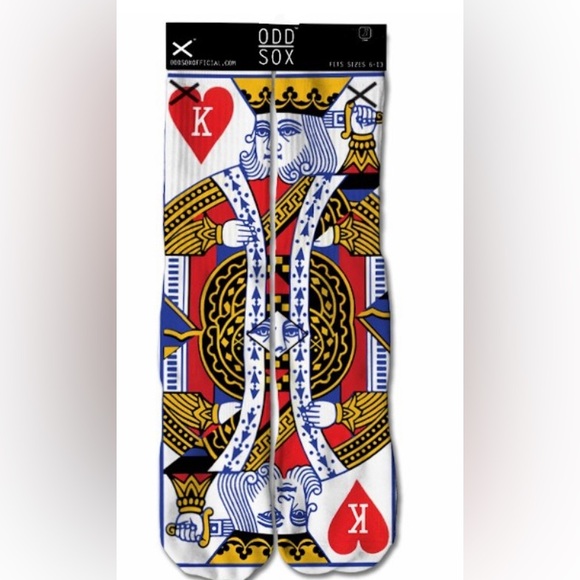 Odd Sox King Of Hearts White/Red Crew Socks Sz: 6-13 - Picture 1 of 2